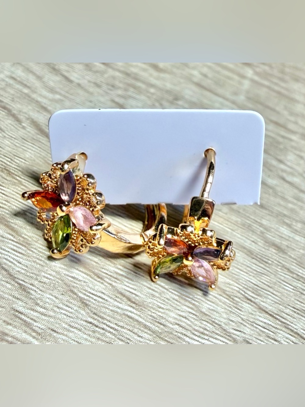 Gold Multi-Stone Floral Earrings - Pink, Purple & Green